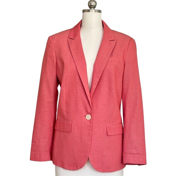 Johnston & Murphy Blazer Womens Size M Pink Polka Dot 1-Button Striped - Picture 8 of 8